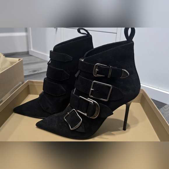 Burberry Black Suede Milner Buckle Ankle Boots, Sexy, Size 7.5 - Picture 4 of 11